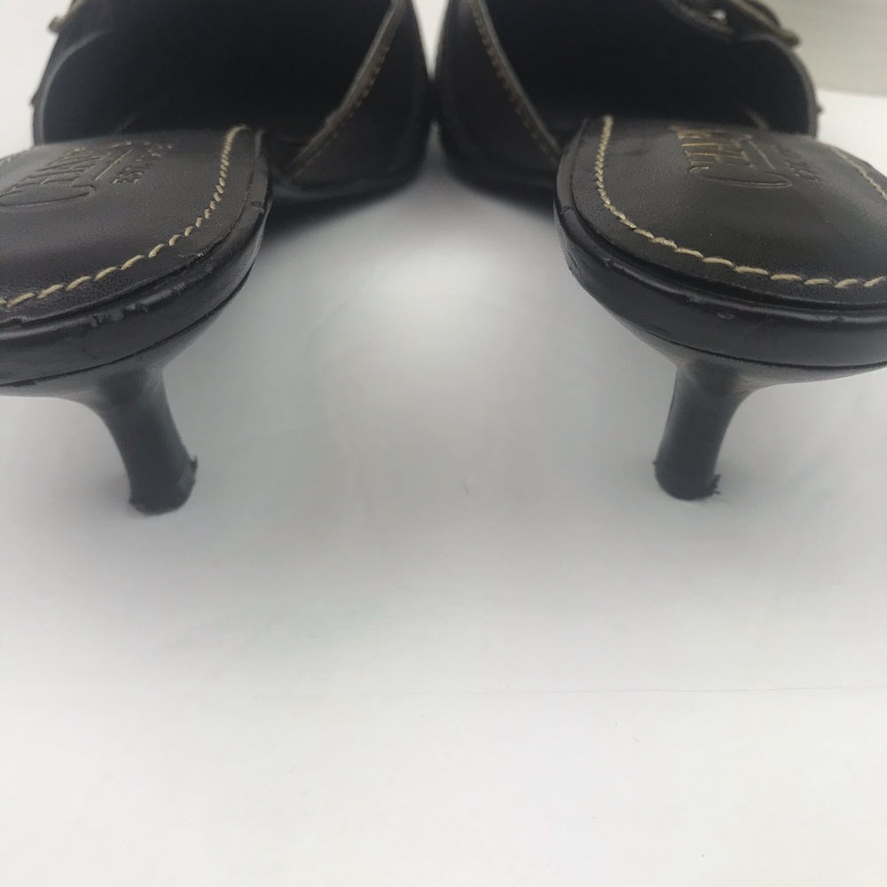 CHAPS Teresa Brown Leather Mules w Gold Buckle Sz 6.5 • 2¼" Heel • EUC - Picture 5 of 6